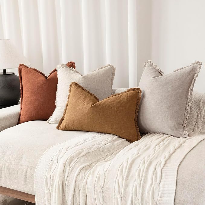 Foindtower Set of 2 Decorative Linen Fringe Throw Pillow Covers Cozy Farmhouse - Image 7