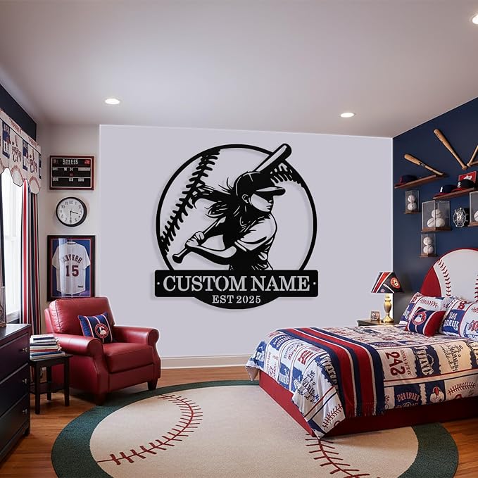 Personalized Softball Metal Sign Custom Player Name Sign Girls Room Decor - Image 2