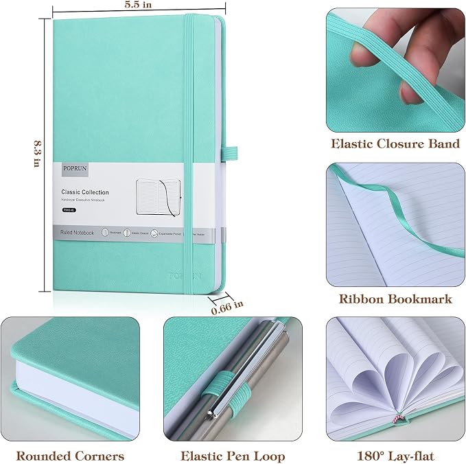 POPRUN A5 Lined Journal Notebooks, 8 Pack Leather Hardcover Thick Notebook - Image 2