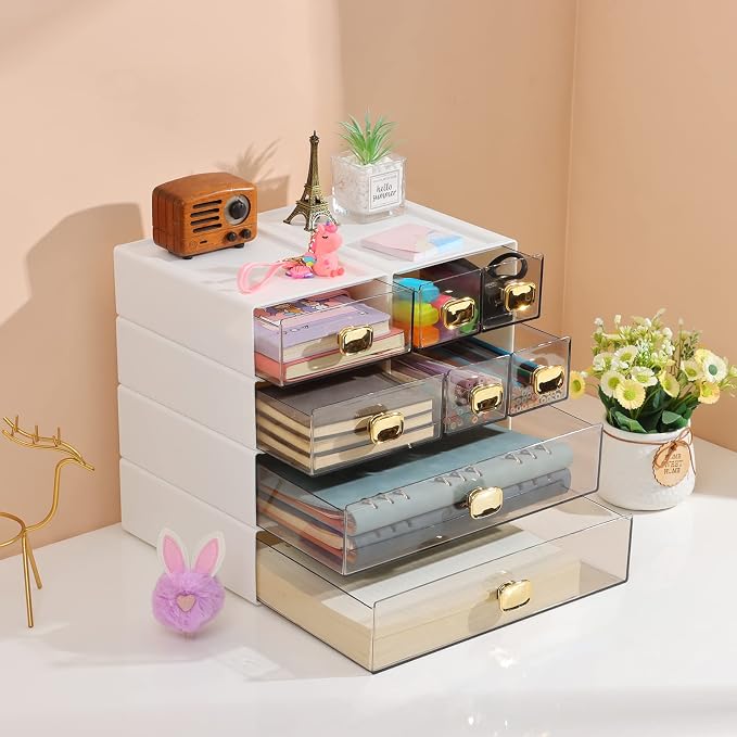 Spacious Desk Drawers, Stackable Desktop Organizer, Plastic Storage Box - Image 7