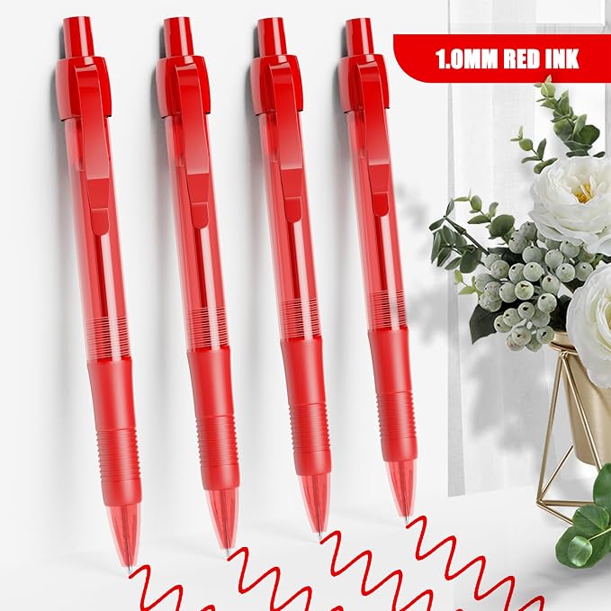 deegtran Pens Bulk, 100 Pack No Bleed Red Ink Click Pens - Image 3