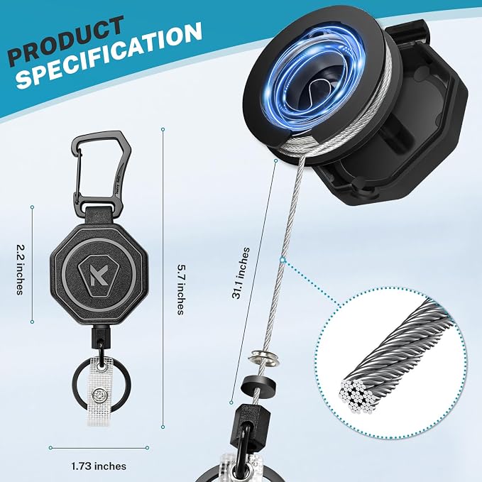 koorito 2 Pack Heavy Duty Retractable Badge Holder Key Reel - Image 3