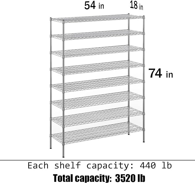 Regal Altair 18" Deep x 54" Wide x 74" Height Wire Shelving Kit | 8-Tier | NSF - Image 3