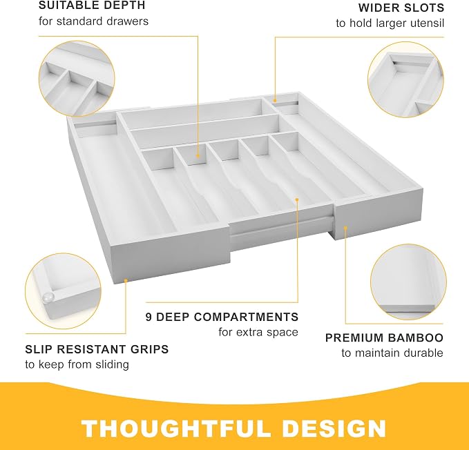oridom Large Premium Bamboo Silverware Organizer - Image 5