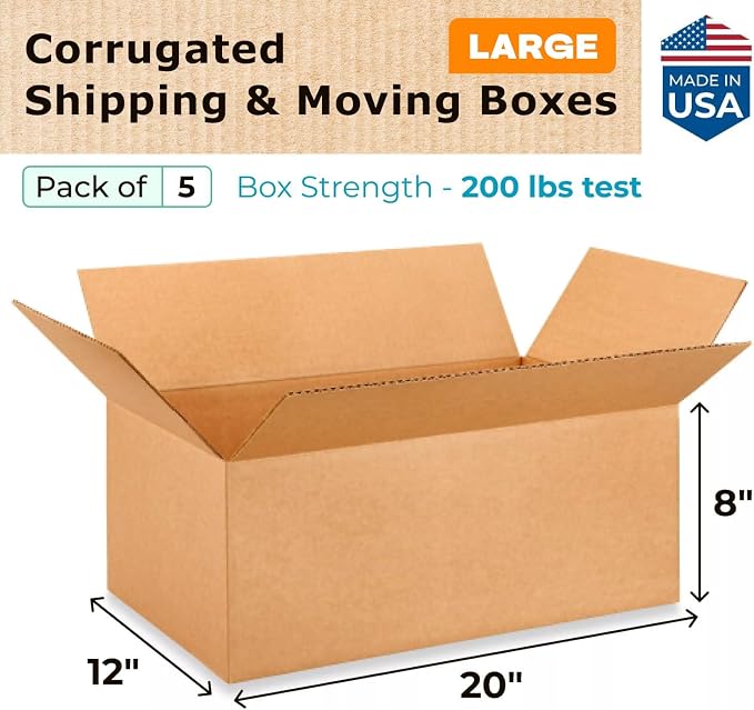 Large Shipping & Moving Boxes 20 x 12 x 8 inches - Image 2