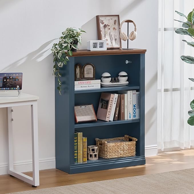 RWYHG 43" Blue Tall Bookshelf Set of 4, 3-Tier Thick Wooden Book Shelf - Image 9