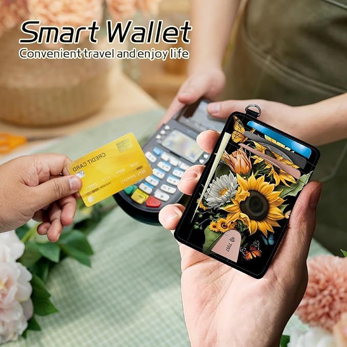 BWEGRHE Small Travel Wallets, Sunflowers Butterfly Slim Minimalist Front Pocket - Image 4