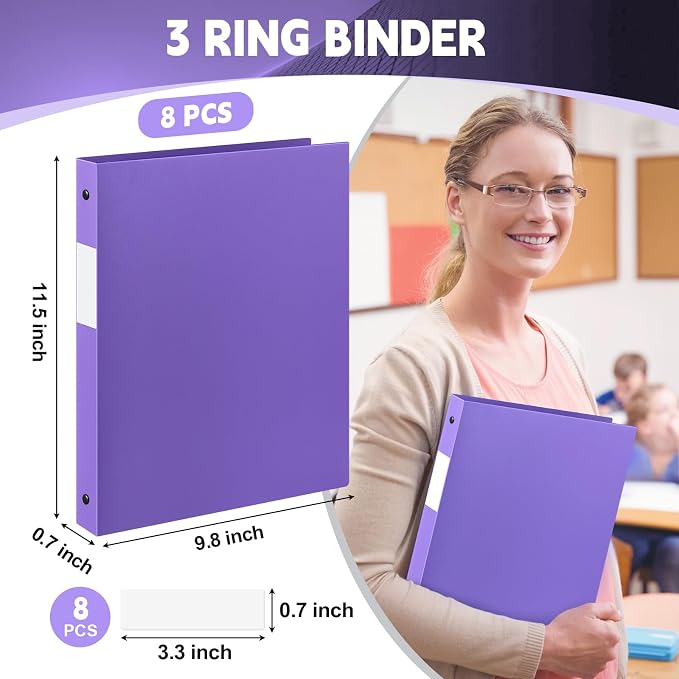 Henoyso 8 Pcs 3 Ring Binder 0.5 Inch Round Fits Letter Size 8.5'' x 11'' Paper - Image 3