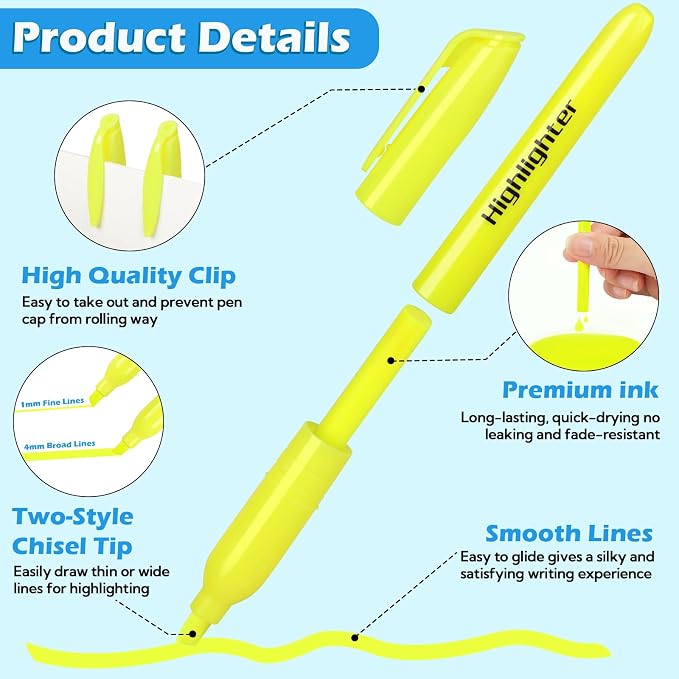 KIZZYEA Highlighters, 60 Pack Yellow Highlighters Bulk, Bright Color Chisel Tip - Image 4
