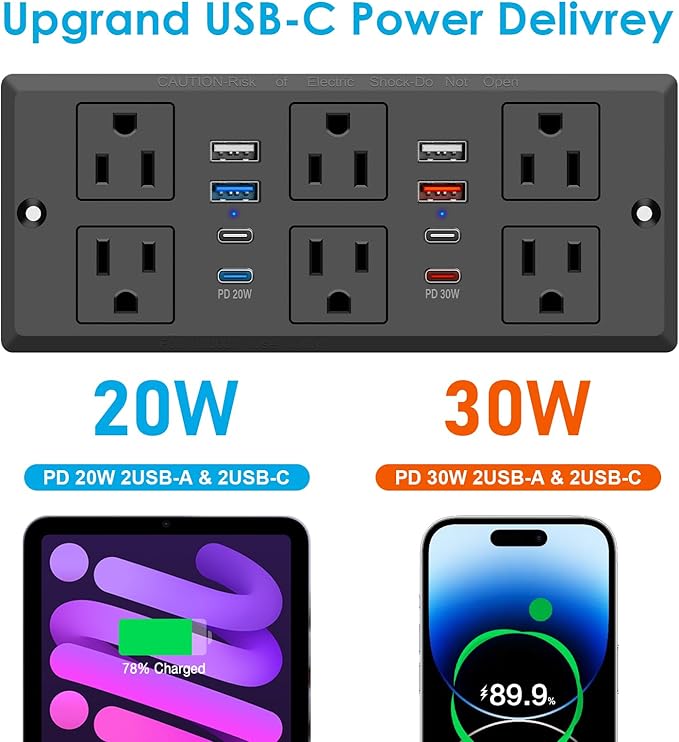 Recessed Power Strip with PD 30W Fast Charging, Conference Desk Flush Mount - Image 9