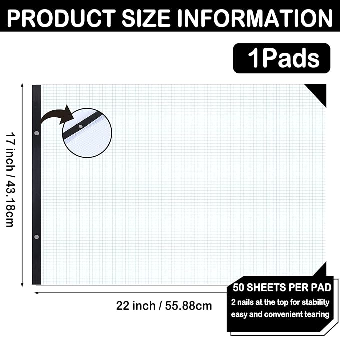gisgfim Large Engineering Graph Paper Pad 22x 17 Landscape 4 X 4 Blue Grid Pad - Image 2