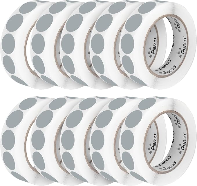 Perco Grey 1-Inch Perforated Circle Dot Sticker Labels — 10 Rolls, 000 Round by Perco