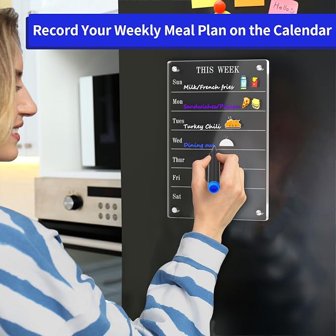AITEE Acrylic Weekly Calendar for Fridge, Includes 6 Dry Erase Markers - Image 2