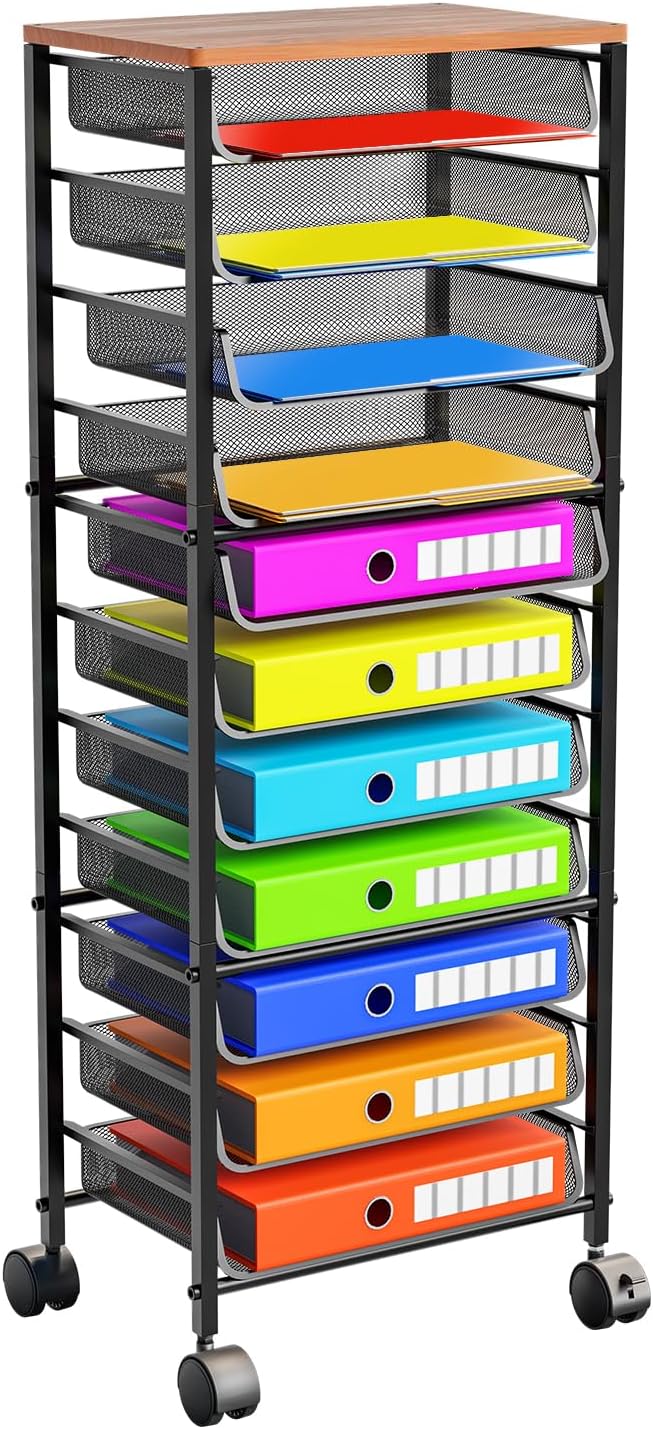 Simple Trending 12 Tier Rolling File Cart, Wood Desk File Organizer by SimpleTrending