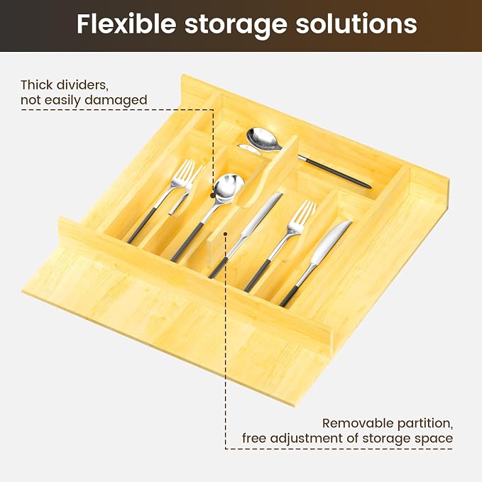 Evjocoh Silverware Drawer Organizer Wood - Image 5