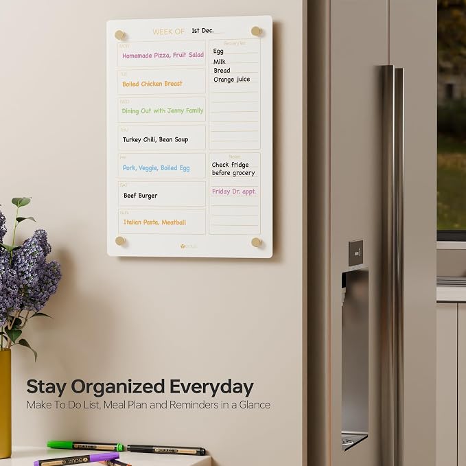 Glass Golden Weekly Dry Erase Calendar & Menu Whiteboard - Image 3