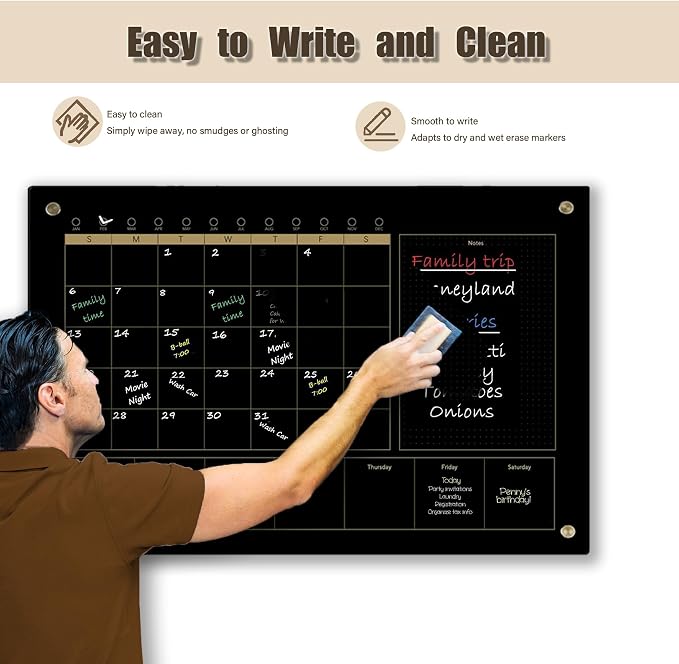 Black Glass 3-1 Monthly Dry Erase Calendar Whiteboard - Image 3