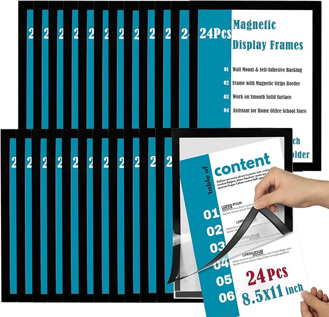 JIUYE 24Pcs 8.5x11 Magnetic Sign Holder Wall Mount, Self-Adhesive Plastic by JIUYE