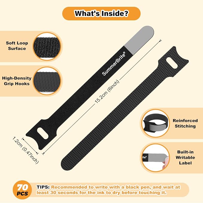 SummerBrite 70 Pack Black Cable Ties 6 Inch - Image 2