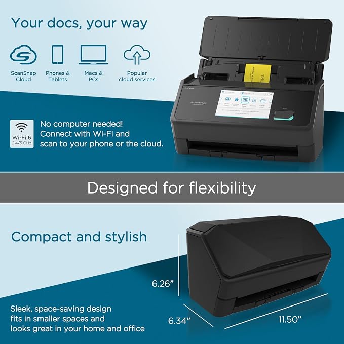 ScanSnap iX2500 Wireless or USB High-Speed Cloud Enabled Document, Photo & - Image 3