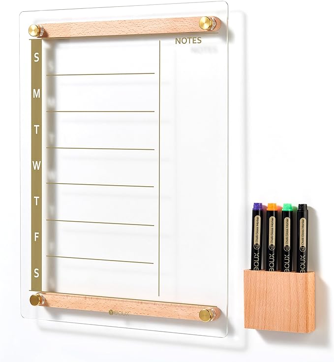 Clear Gold Glass Weekly Dry Erase Calendar Whiteboard by Yeoux