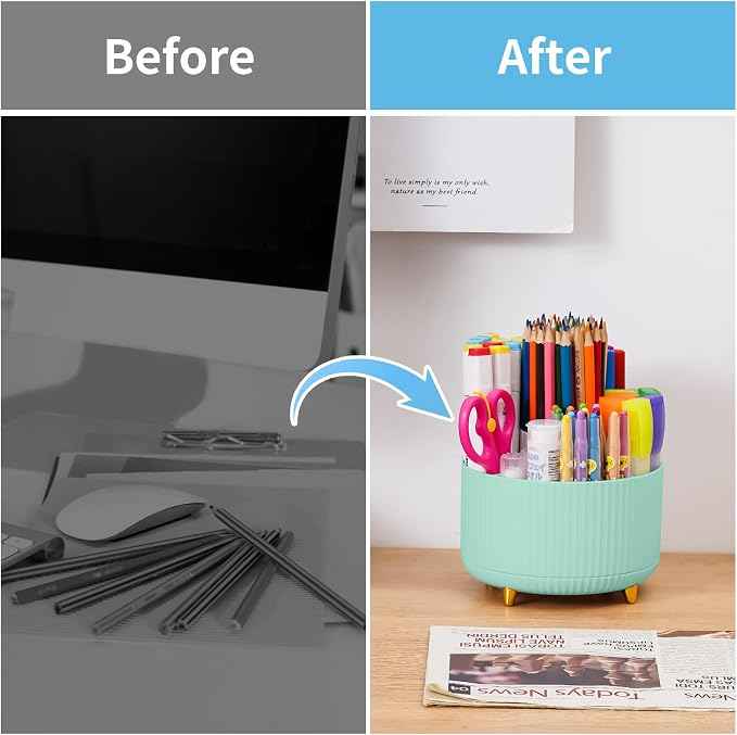 Marbrasse Desk Organizer, 360-Degree Rotating Pen Holder, Desk Organizers and