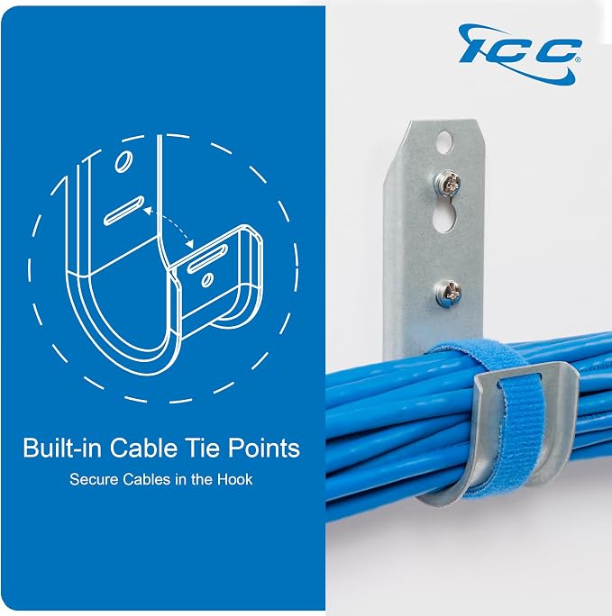 ICC 2-Inch Wall Mount J-Hook – 25-Pack, Cable Support Hooks - Image 5