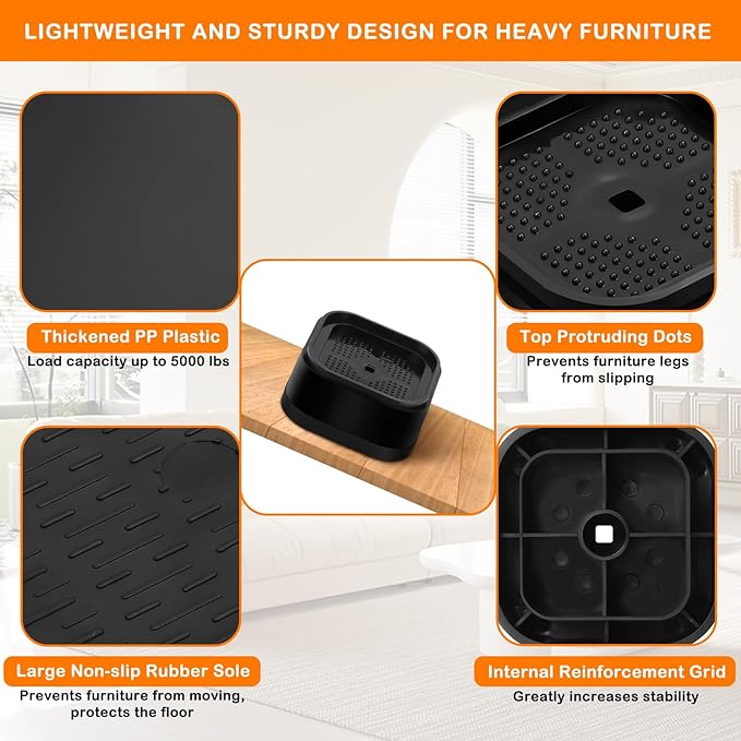 shouwuhho 16 Pack Furniture Risers Adjustable Bed Risers Heavy Duty Lifts - Image 3