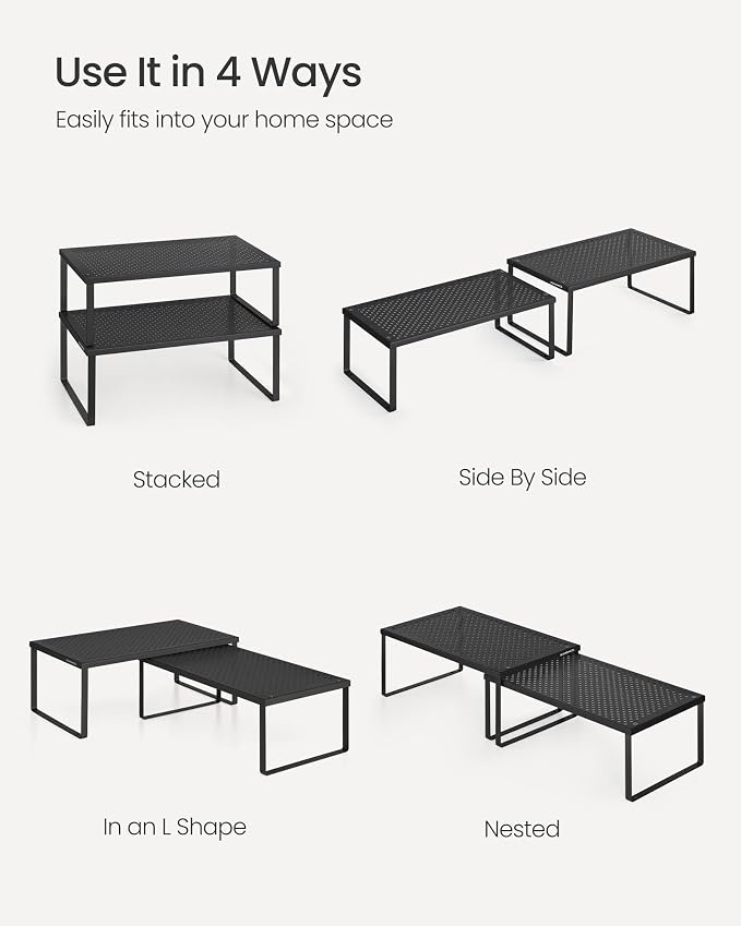 SONGMICS Spice Racks, Countertop Organizers, Shelf Risers, Expandable, Ink - Image 7