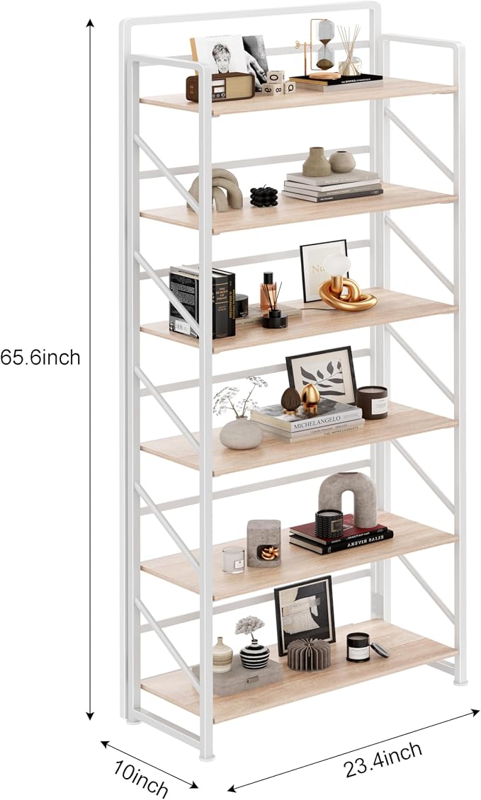 JSB No Assembly Folding Bookshelf, 6 Tier Industrial Metal Book Shelf - Image 3