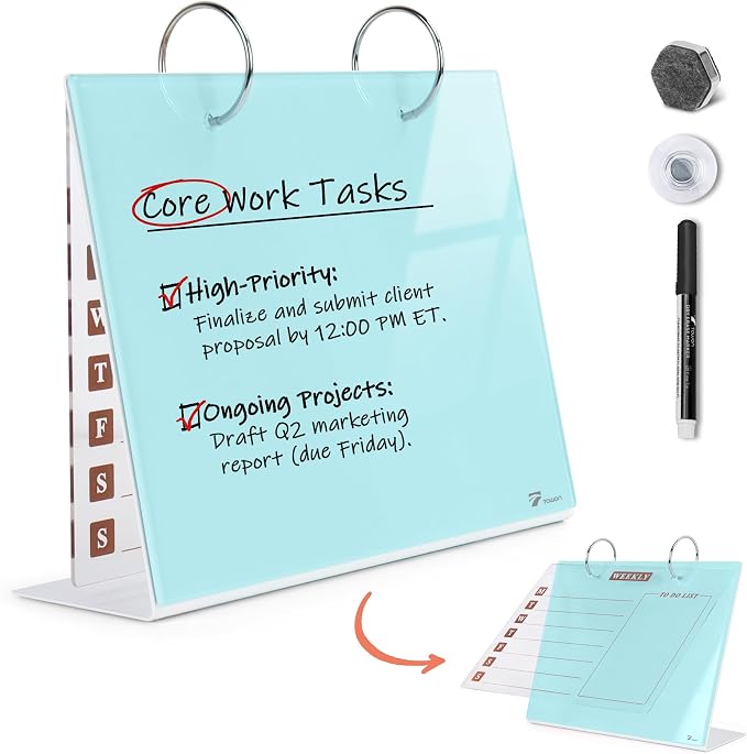 Desktop Glass Dry Erase & Acrylic Aesthetic Calendar Weekly to-do List Combo by TOWON