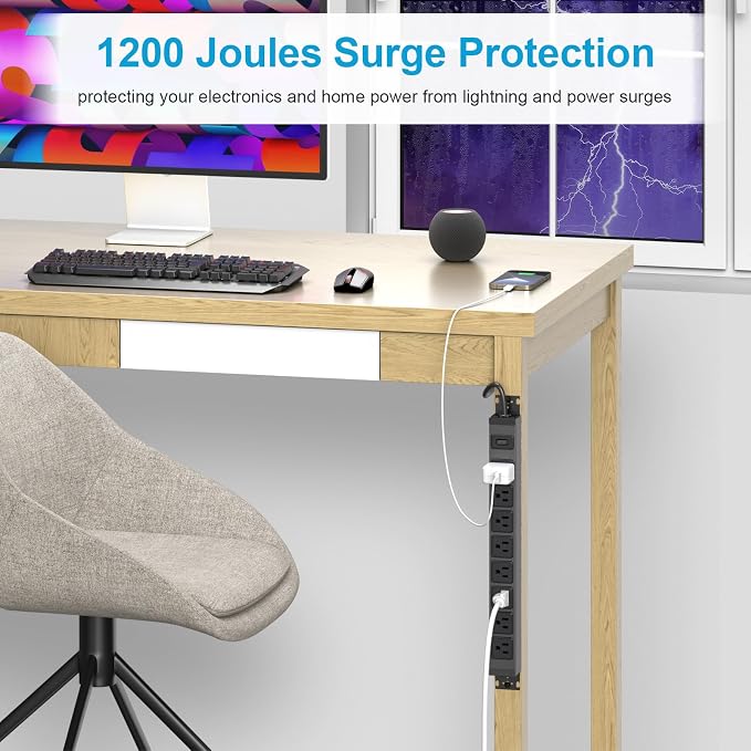 HHSOET Metal 360° Rotating Mountable Power Strip, 8 Outlet Gaming Table Mounted - Image 5