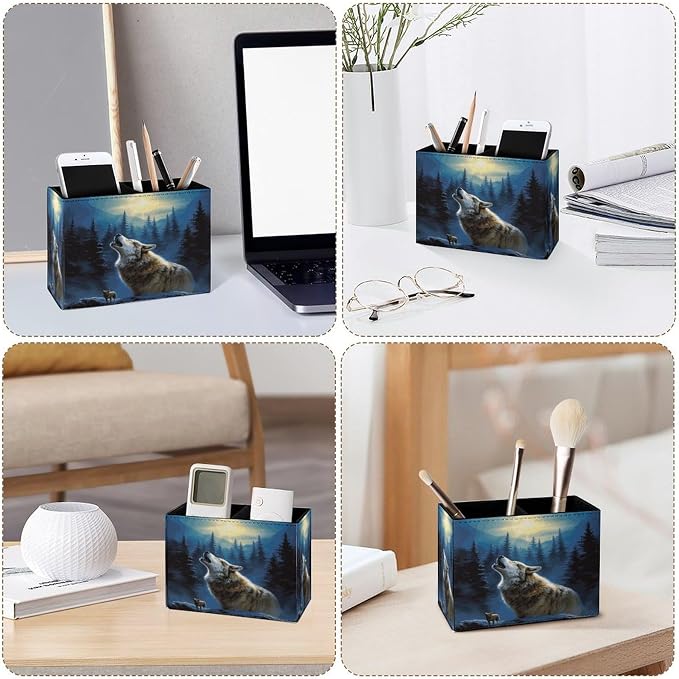 Famame 3D Animal Howling Wolf Moon Pencil Holder - Image 3