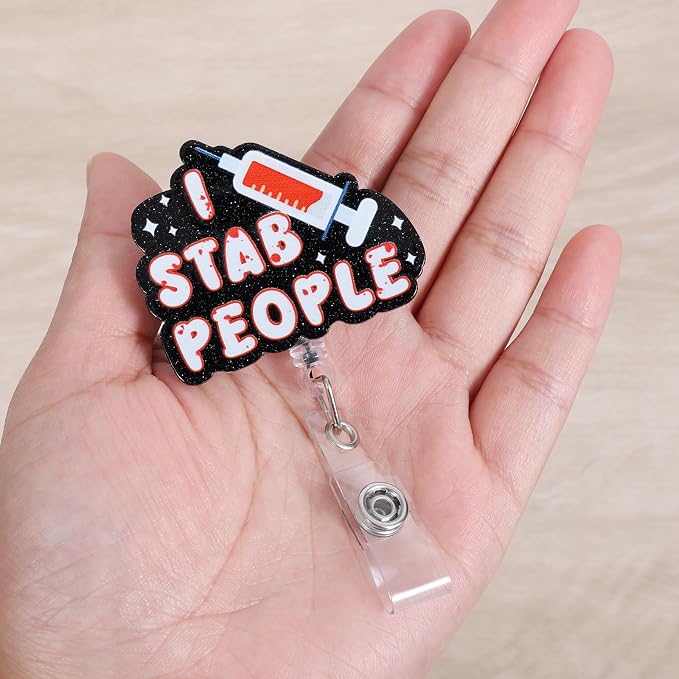 I Stab People Funny Nurse Badge Reel, Retractable ID Card Phlebotomist Badge - Image 2