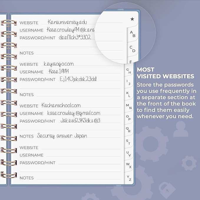 Clever Fox Password Book Spiral – Internet Address & Password Organizer - Image 4