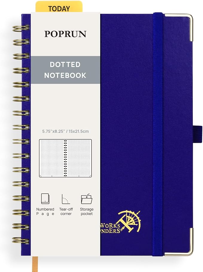 POPRUN Spiral Dotted Journal Notebook, by POPRUN