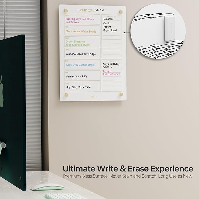 Glass Golden Weekly Dry Erase Calendar & Menu Whiteboard - Image 4