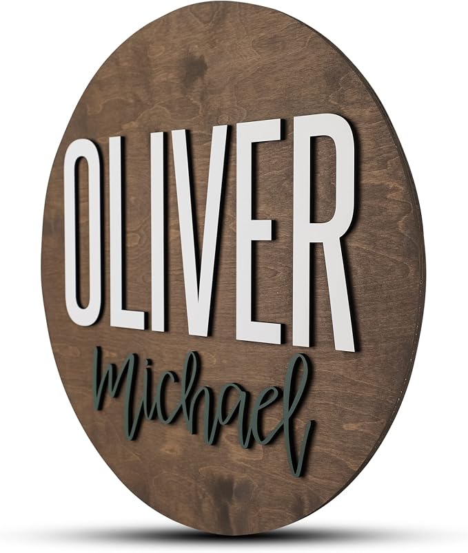 Custom Round Nursery Name Sign, Personalized Wooden Wall Plaque, Baby Shower by HickoryHollowDesigns