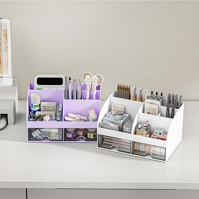 Desk Organizer with 6 Compartments and 2 Drawers, Plastic Makeup Organizer - Image 5