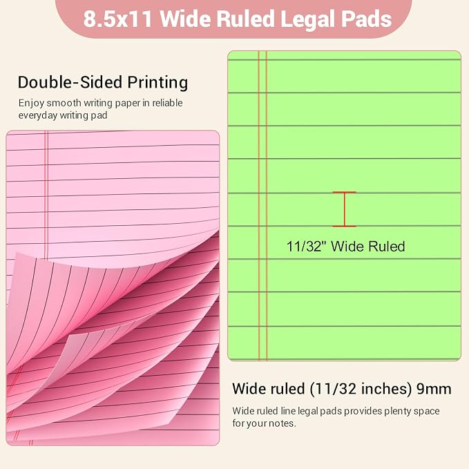 Legal Pads 8.5 x 11 Inch, 6 Pack, Colored Notebook Paper, 8.5 x 11 Colored - Image 3