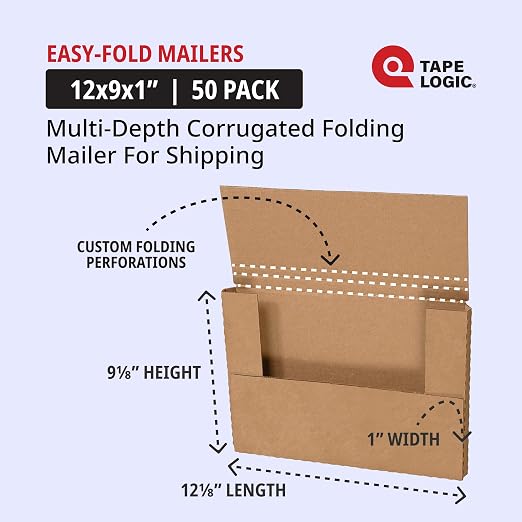 Tape Logic TLM1291 Easy-Fold Mailers, 12 1/8" x 9 1/8" x 1" - Image 2