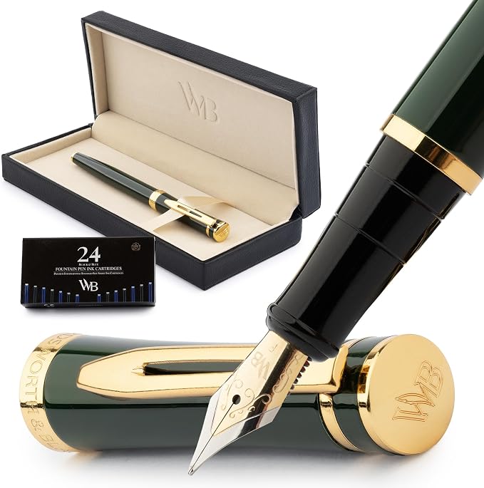 Wordsworth & Black Fountain Pen Set, 18K Gilded Fine Nib, Includes 24 Pack Ink by WordsworthBlack