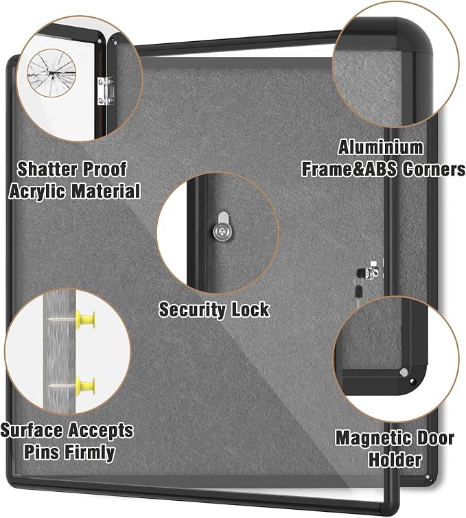 Mifuro 38"x38" Enclosed Bulletin Board, Lockable Weather-Resistant Aluminum - Image 3