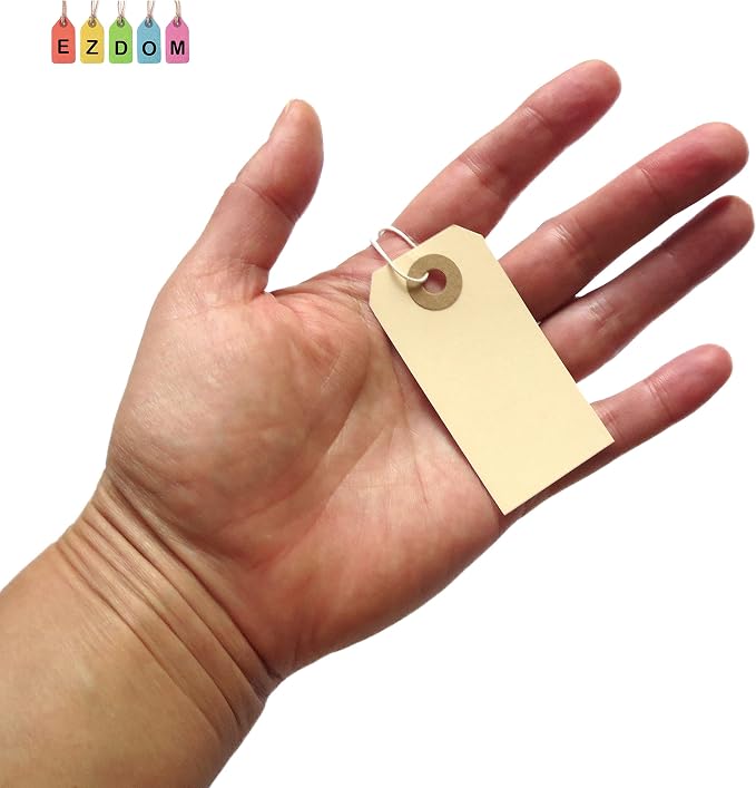 Paper Tags with Strings Attached Elastic- #1, 2 3/4” x 1 3/8”, Box of 500 - Image 5