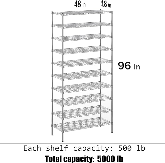 Regal Altair 18" Deep x 48" Wide x 96" Height Wire Shelving Kit | 10-Tier | NSF - Image 3