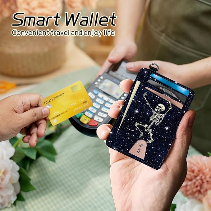 BWEGRHE Small Travel Wallets, Dance Skull Skeleton Slim Minimalist Front Pocket - Image 4