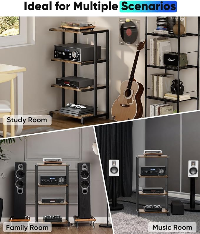 Ardier 4-Tier Wooden Media Stand, AV Media Stand Corner Shelf - Image 6