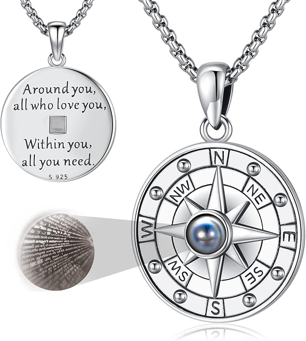 Compass Necklace for Women Men 925 Sterling Silver Pendant Urn Necklaces for by Eusense
