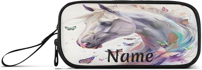 BOENLE Custom White Horse Butterflies Pencil Case Box Boys Girls Personalized - Image 8