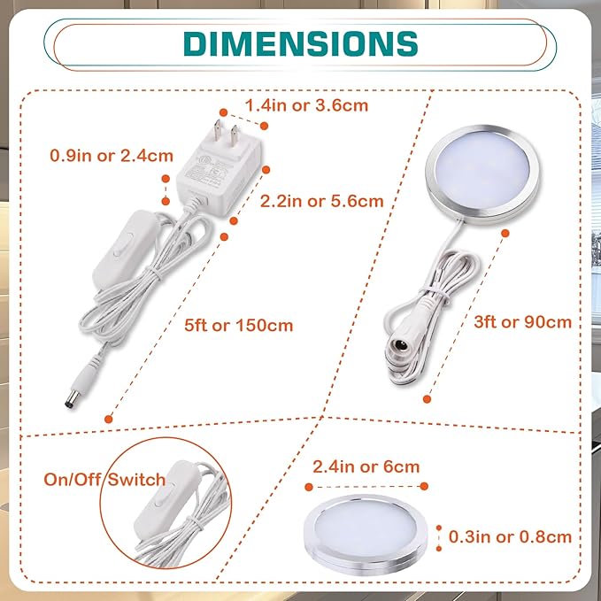 Lvyinyin Single LED Kitchen Under Cabinet Puck Light, 120V Direct Wall Plug in - Image 4